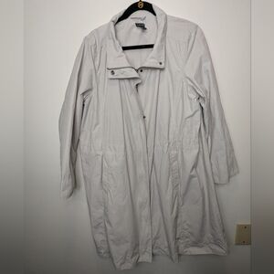 Eileen Fisher Women's XL Light Gray Cream Trench Coat Wide Collar Minimalist